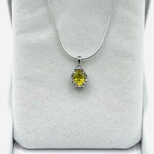 1.06 CT Oval Cut Natural Yellowish Sphene Pendant Necklace Sterling Silver